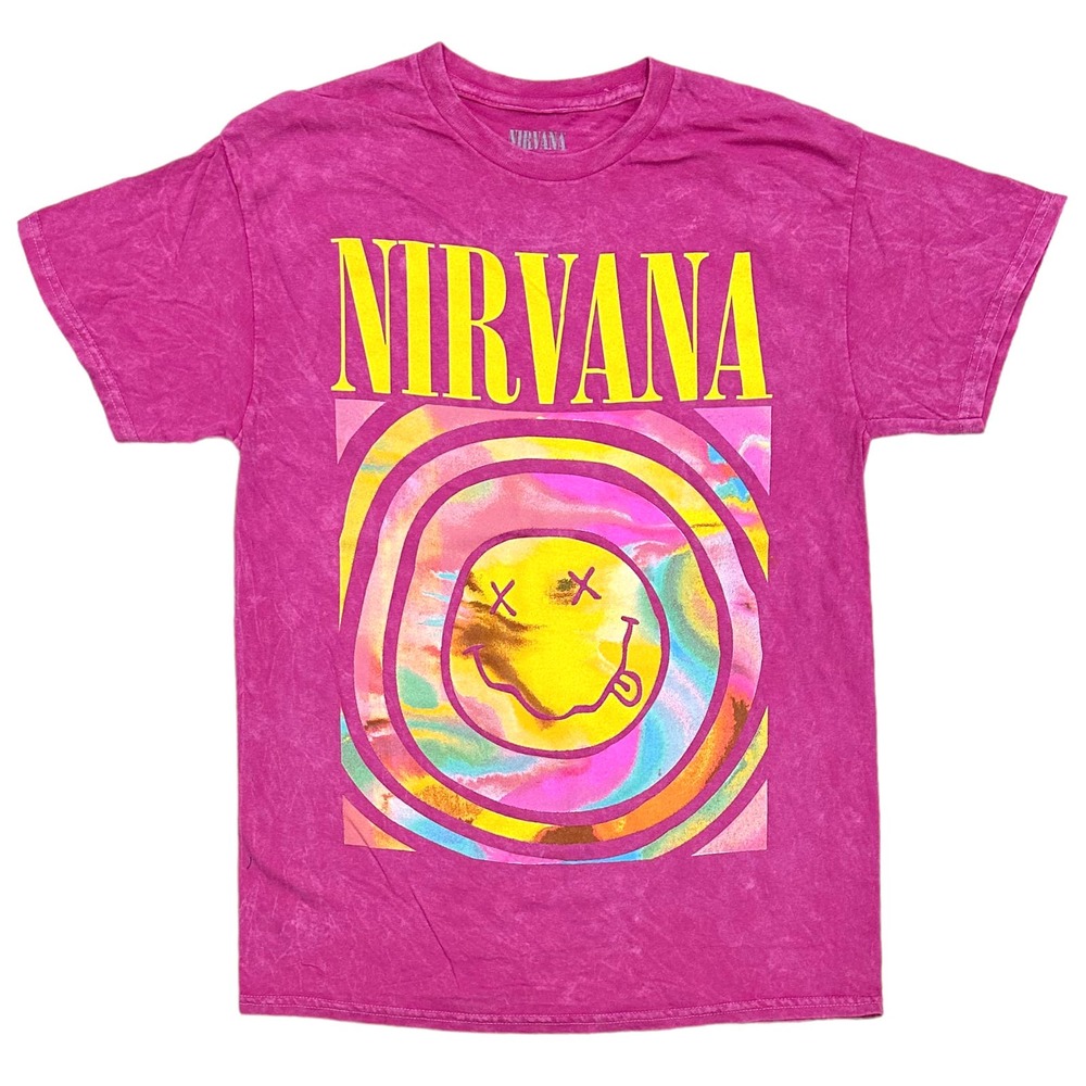 NIRVANA Pink Tie-Dye Smiley Short Sleeve Tee